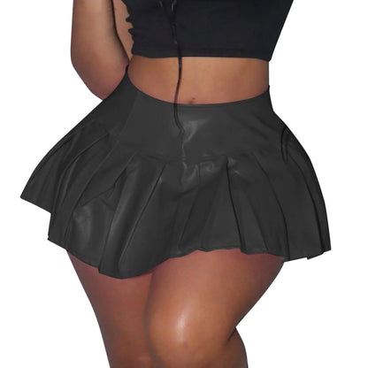 Glossy Pleated A-Line Mini Skirt with Stretch Streetwear-Inspired Silhouette