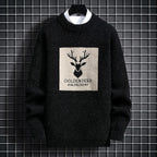 Men's Relaxed Fit Graphic Patch Crew Neck Knit Pullover Streetwear Sweater
