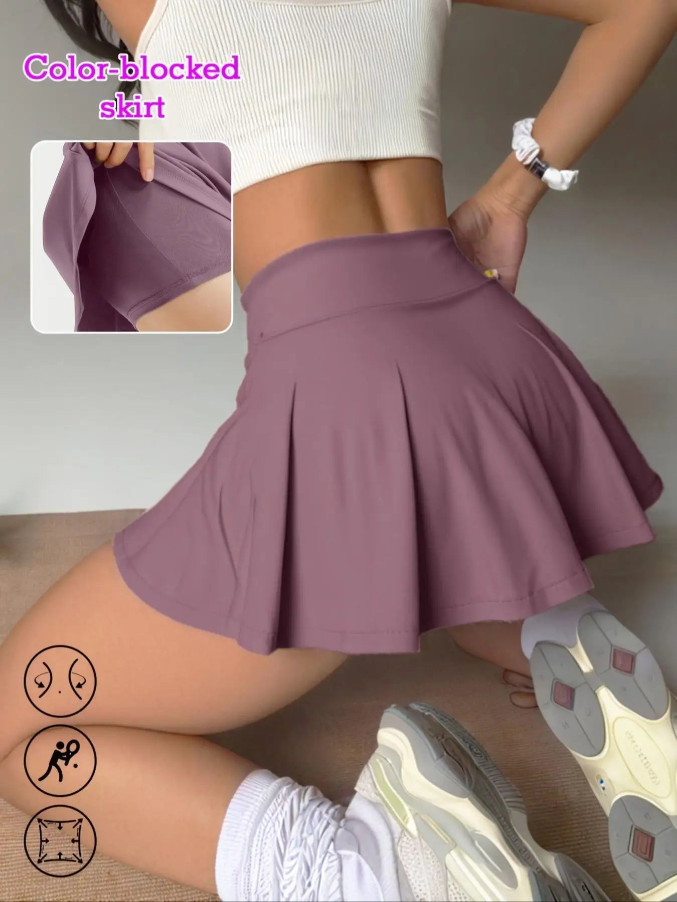 High Waist Tennis Skort with Flared Hem and Built-In Shorts