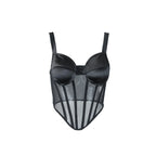 Sheer Mesh Bustier Corset Top with Structured Cups and Satin-Inspired Panels