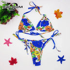 Vibrant Green Floral Underwire Bikini with Ruched Texture