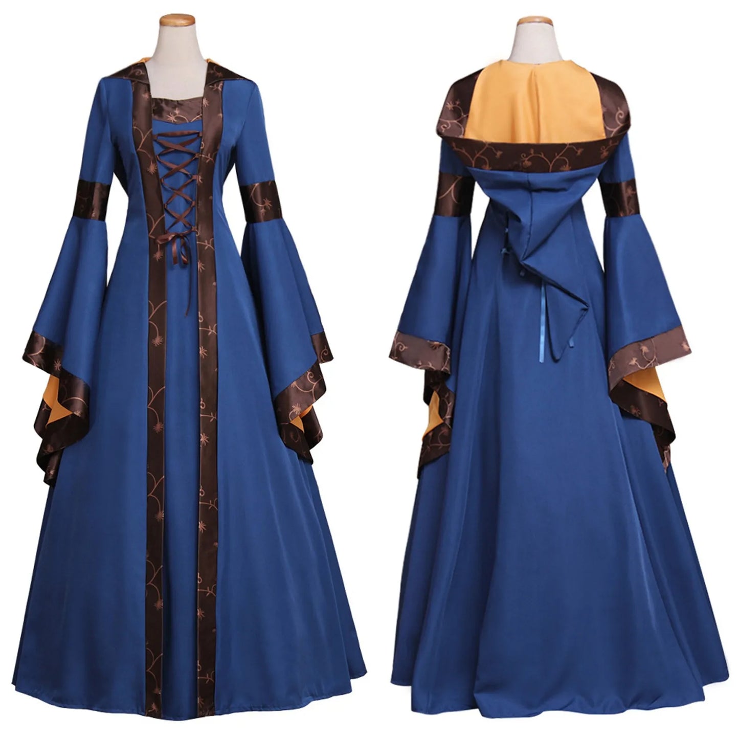 Traditional Gothic Robe Dress with Embroidered Details and Bell Sleeves