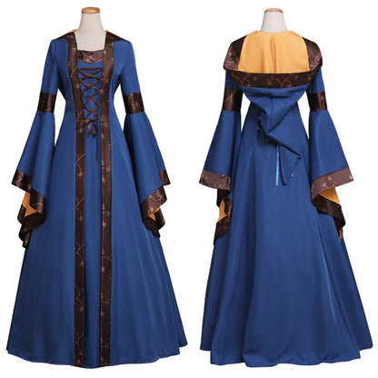 Traditional Gothic Robe Dress with Embroidered Details and Bell Sleeves
