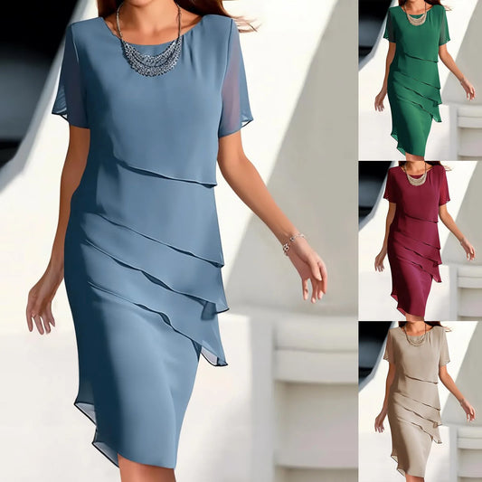 Layered Asymmetrical Ruffle Detail Feminine Alternative Midi Dress