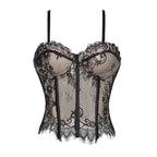 Lace Corset-Inspired Cami Top with Sheer Paneling and Adjustable Straps