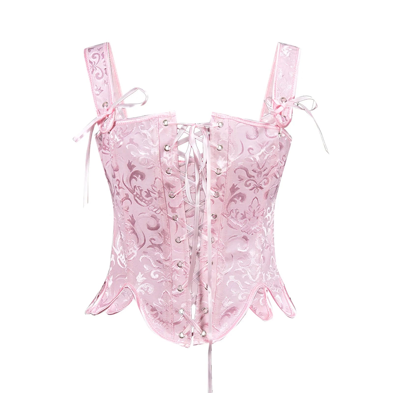 Jacquard Lace-Up Corset Vest with Structured Panels and Vintage-Inspired Design