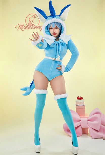 Women's Hooded Flannel Romper with Faux Tail, Belt and Coordinated Plush Accessories