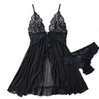 Black Floral Lace Underwire Chemise with Front Cutout and Strappy Hem Detailing