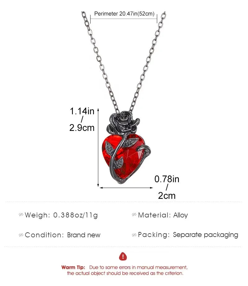 Rose Heart Pendant Necklace for Gothic Dark Romantic Fashion Styling