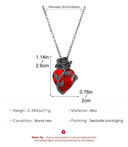 Rose Heart Pendant Necklace for Gothic Dark Romantic Fashion Styling