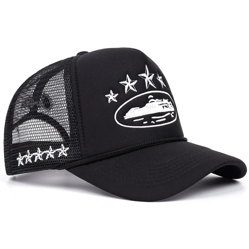 Printed Mesh Trucker Cap Adjustable Curved Brim Casual Streetwear Outdoor Hat