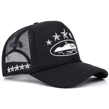 Printed Mesh Trucker Cap Adjustable Curved Brim Casual Streetwear Outdoor Hat