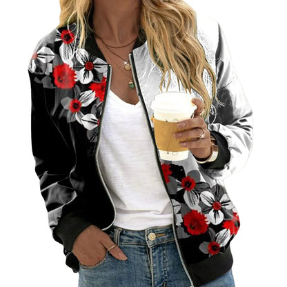 Women's Vintage Floral Print Zip-Up Bomber Jacket for Everyday Contemporary Streetwear Style