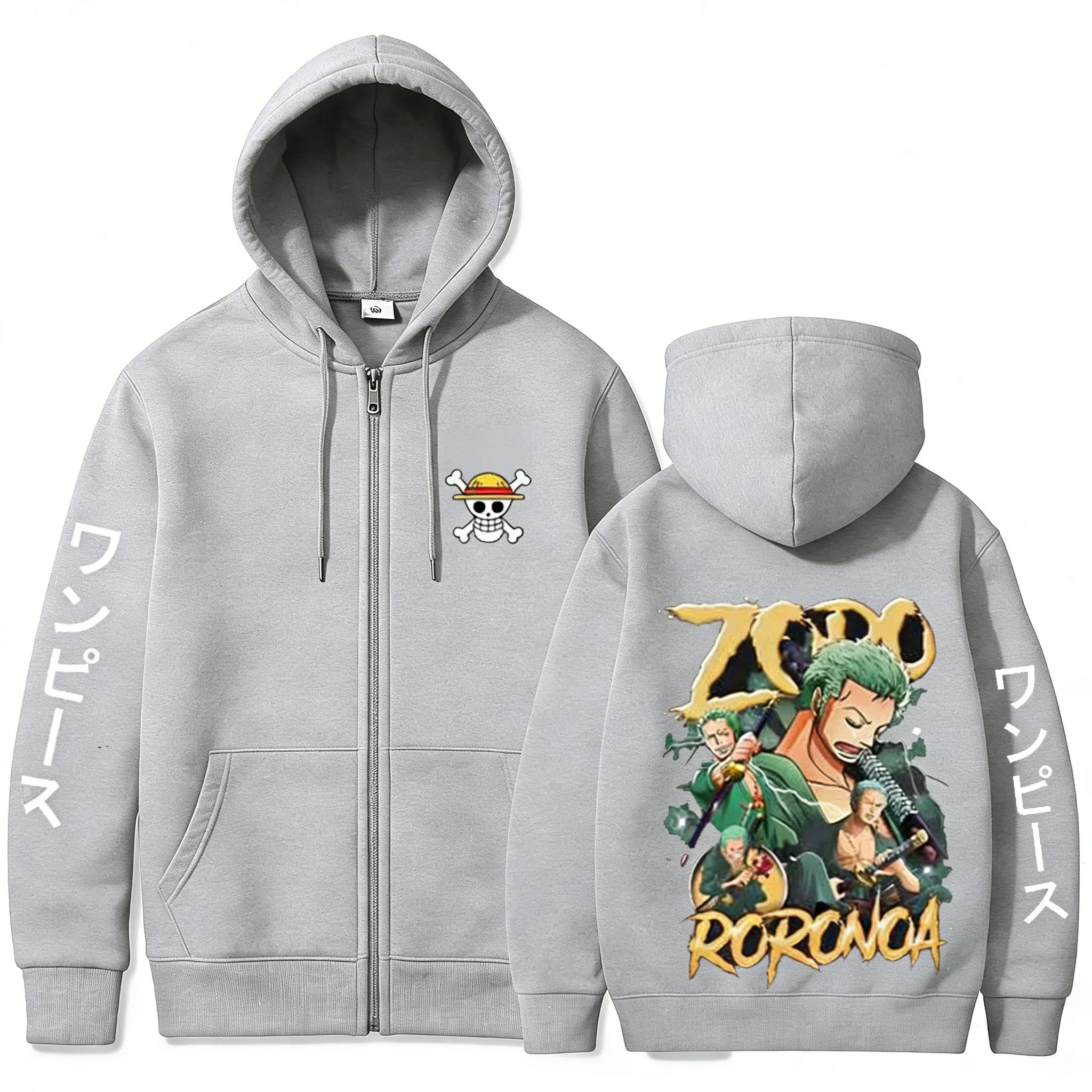 Swordsman Streetwear Zip Hoodie with Manga Graphic Back Design