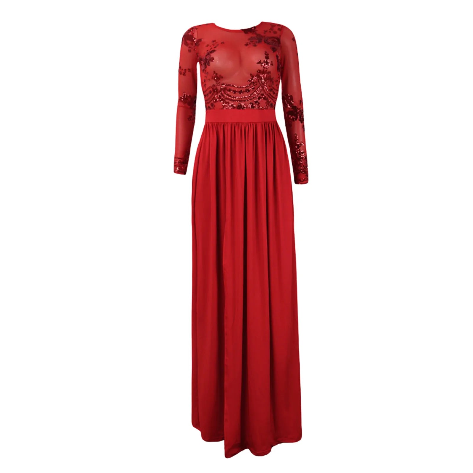 Cutout Detail Maxi Dress With Full Skirt And Side Slit