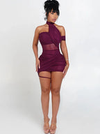 Asymmetrical Cutout Bodycon Mini Dress with Halter Strap Y2K Clubwear Style