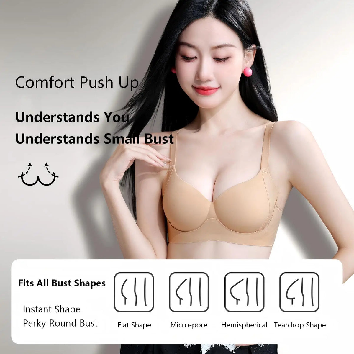 Seamless Jelly Gel Push-Up Bra with Wide Side Support and Adjustable Straps