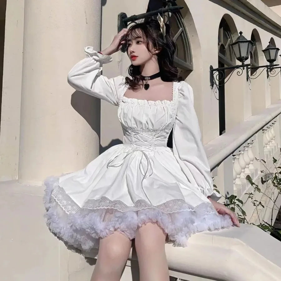 Anime Gothic Puff Sleeve Mini Dress with Dark Romantic Aesthetic