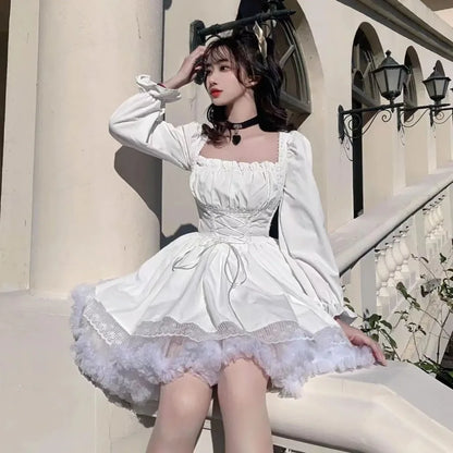Anime Gothic Puff Sleeve Mini Dress with Dark Romantic Aesthetic