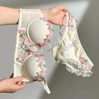 Pastel Floral Embroidered Contour Push-Up Bra and Matching Scalloped Brief Set