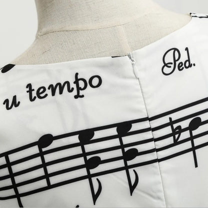 Vintage Music Note Print Rockabilly Inspired Swing Midi Dress