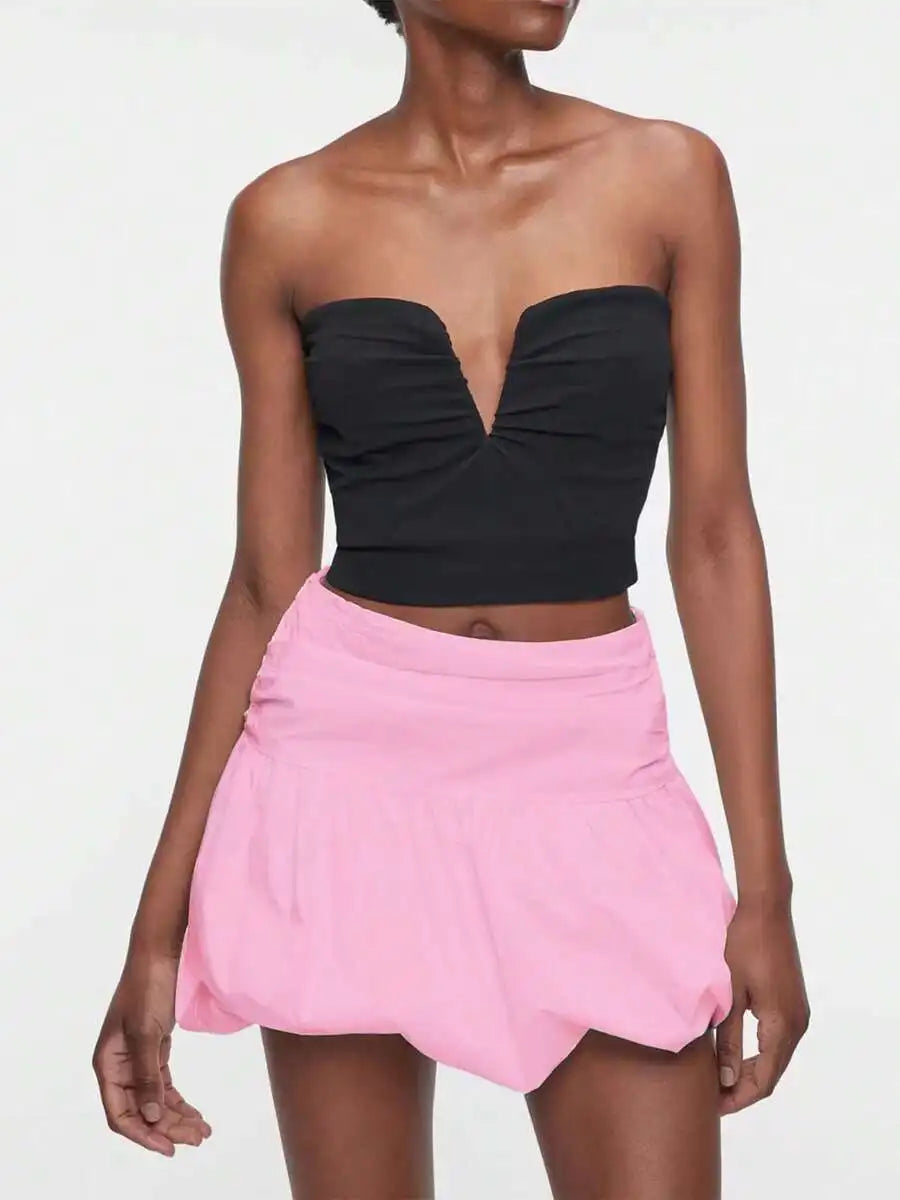 High Waist Bubble Mini Skirt with Pleated Volume Streetwear Silhouette