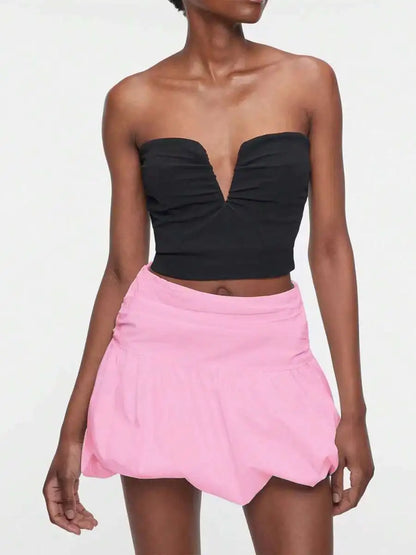 High Waist Bubble Mini Skirt with Pleated Volume Streetwear Silhouette