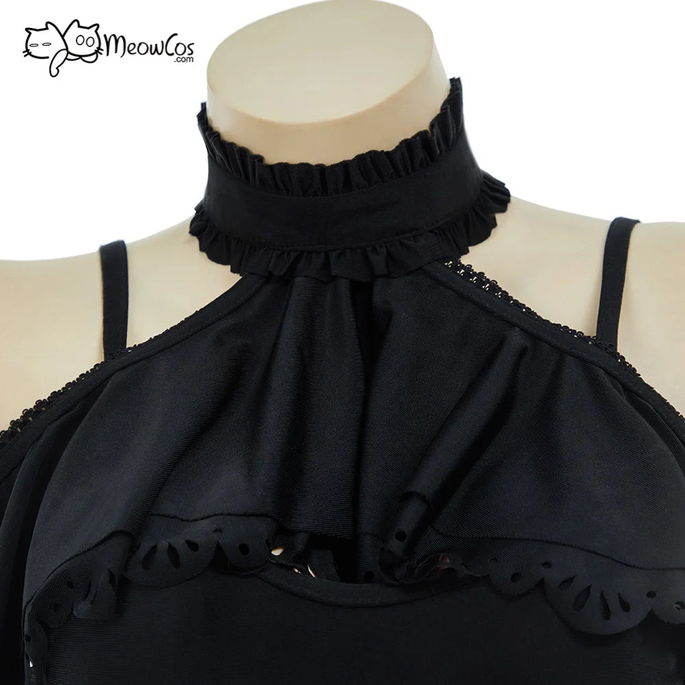 Women's Vintage Inspired Halter One Piece Swimsuit with Ruffle Neck Cover and Elegant Silhouette