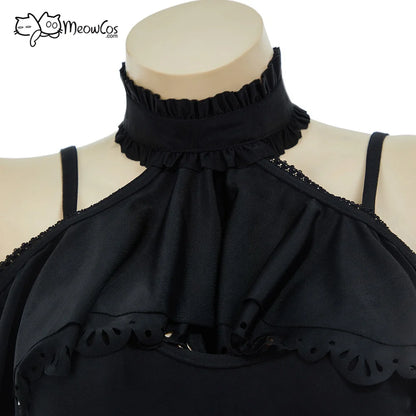 Women's Vintage Inspired Halter One Piece Swimsuit with Ruffle Neck Cover and Elegant Silhouette