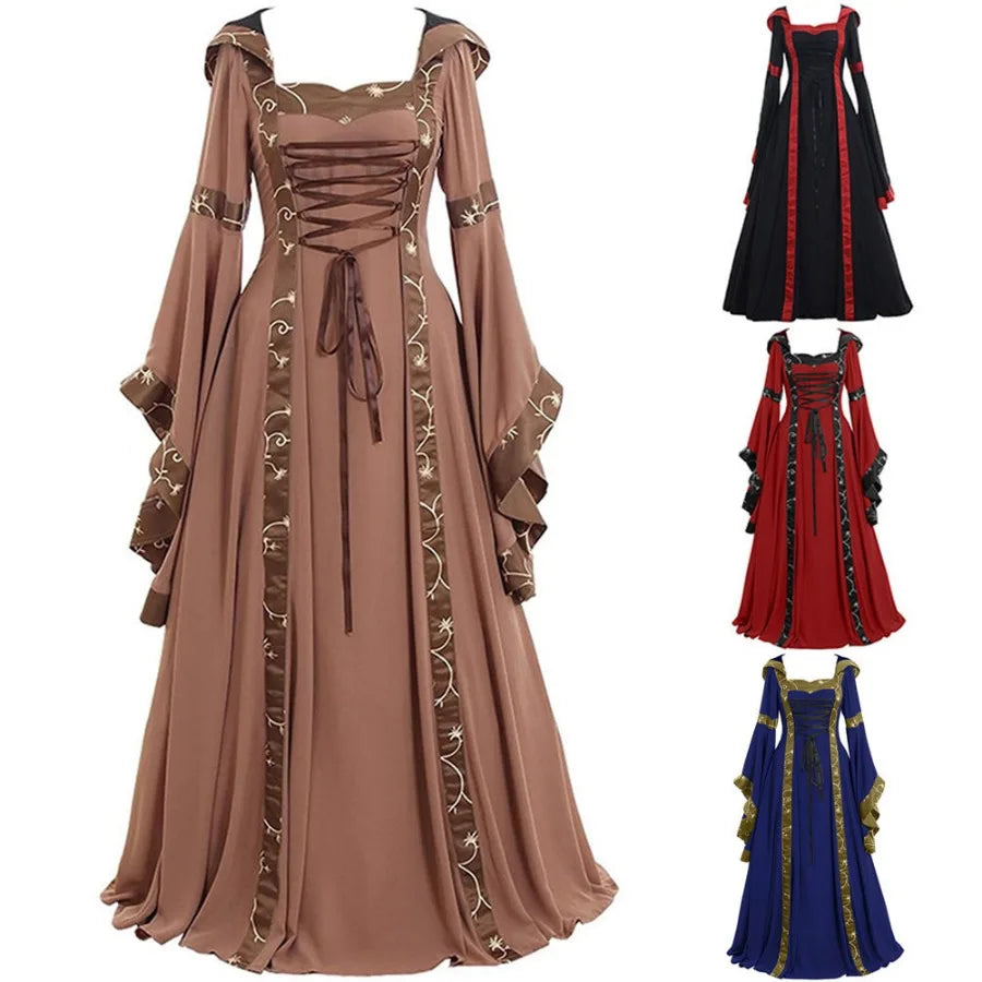 Vintage Inspired Lace-Up Gothic Princess Gown with Dramatic Sleeves