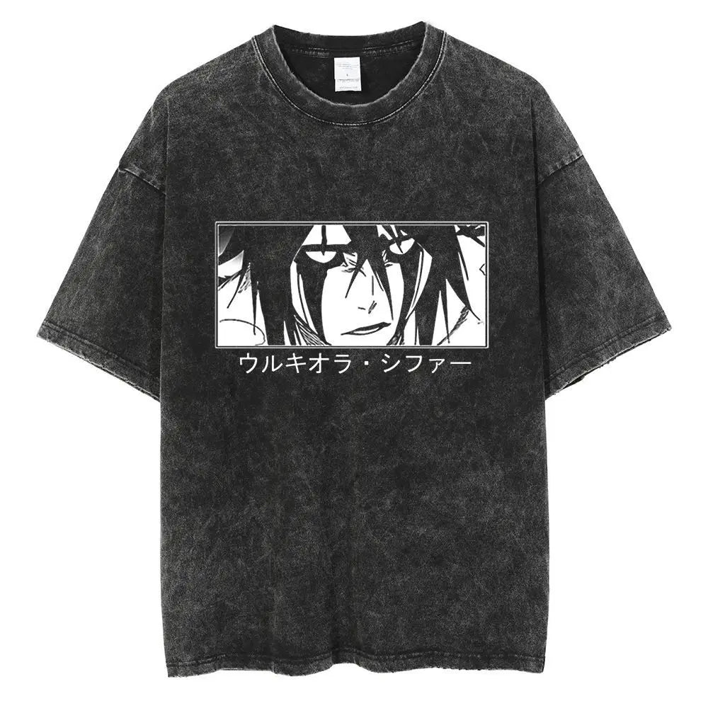 Shadow Gaze Anime Graphic Oversized Washed Cotton Streetwear T-Shirt