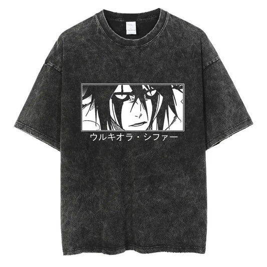 Shadow Gaze Anime Graphic Oversized Washed Cotton Streetwear T-Shirt