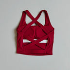 High-Coverage Sports Bra with Architectural Criss-Cross Strappy Back