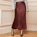 Elegant High Waist Satin Maxi Skirt with Side Slit Pencil Silhouette