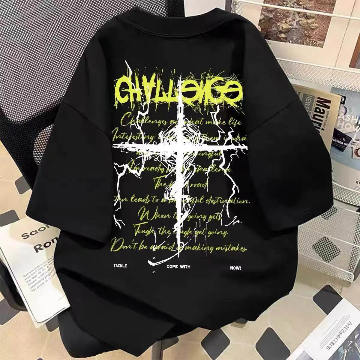 Heavyweight Typography Graphic Streetwear T-Shirt with Distressed Urban Artwork