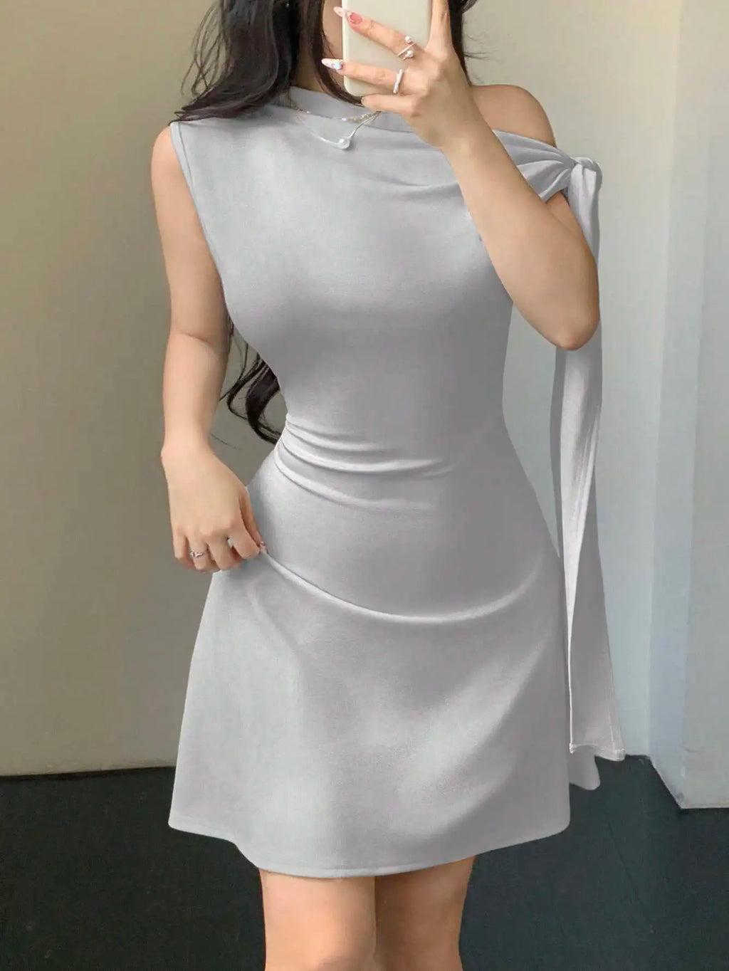 One Shoulder Mini Dress with Draped Detail and Elegant Asymmetrical Silhouette