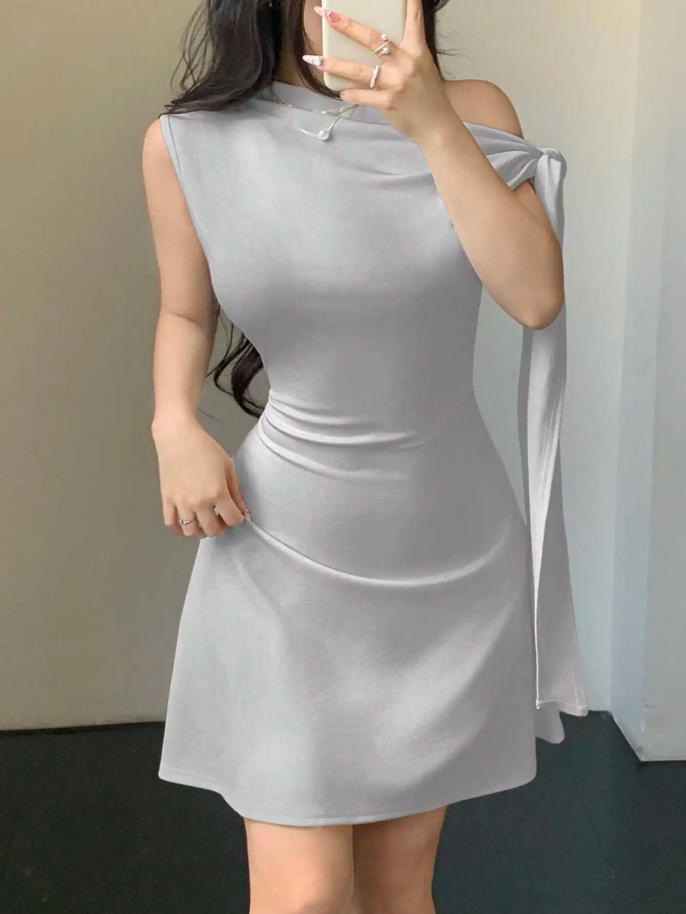 One Shoulder Mini Dress with Draped Detail and Elegant Asymmetrical Silhouette
