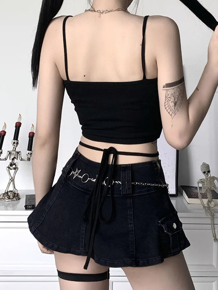 Graphic Square Neck Crop Top with Slim Fit Alternative Streetwear Style