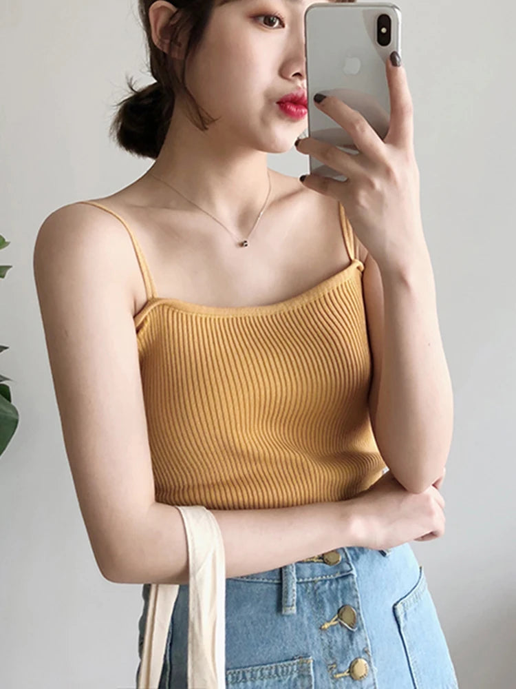 Ribbed Square Neck Tank Top with Slim Fit Stretch Everyday Streetwear Camisole