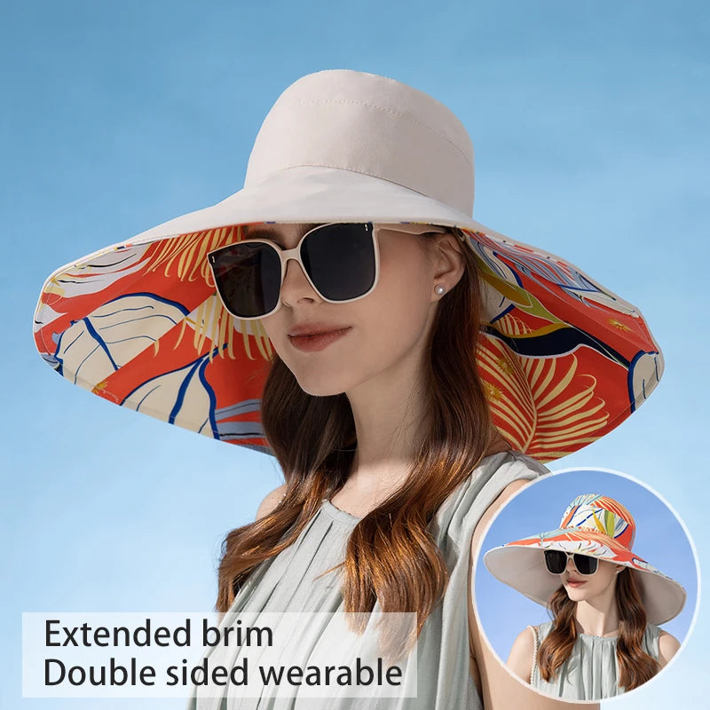 Women's Reversible Wide Brim Cotton Bucket Hat for Outdoor Travel and Summer Casual Style