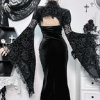 Dark Coquette Velvet Gothic Mini Dress with Alternative Streetwear Details