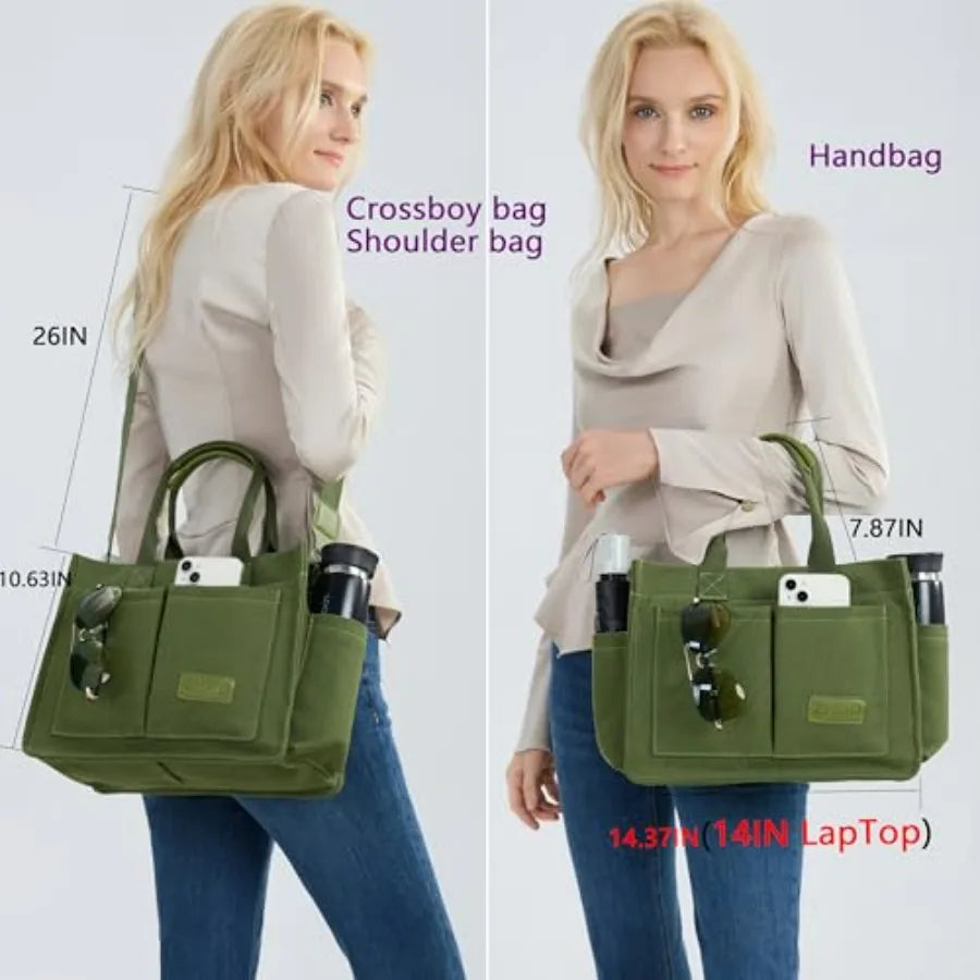 Utility Style Large Capacity Tote Shoulder Bag with Multi Pocket Design
