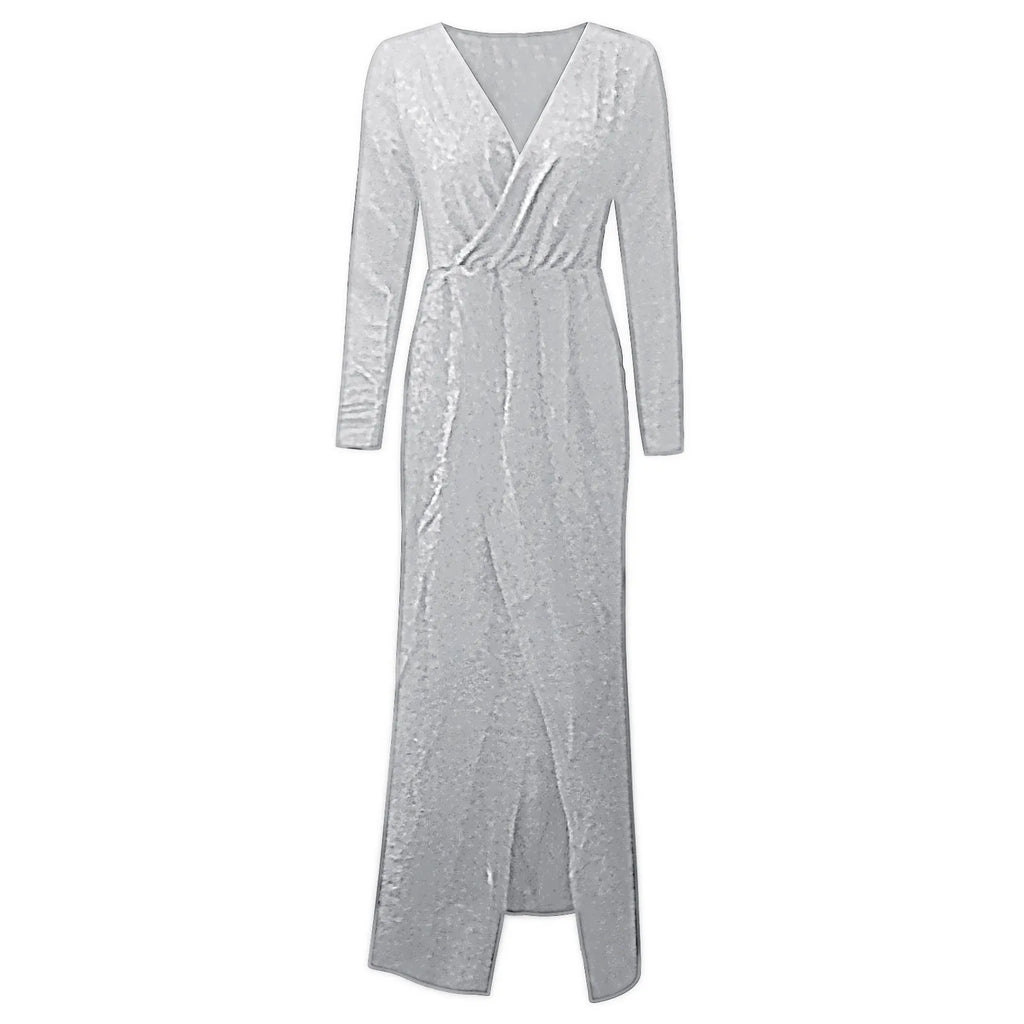 Textured Long Sleeve Maxi Dress With Sculpted Fit And Slit