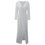Textured Long Sleeve Maxi Dress With Sculpted Fit And Slit