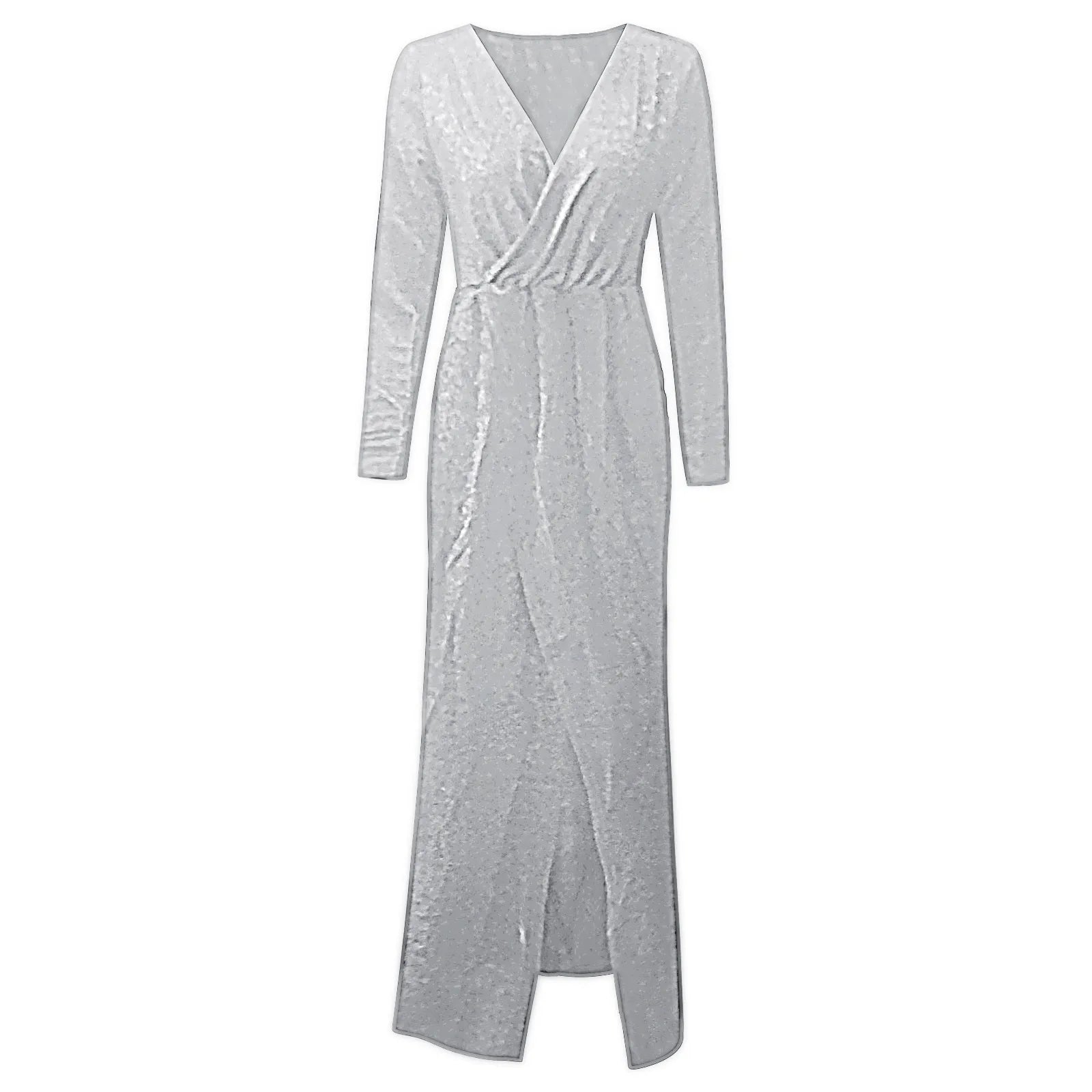 Textured Long Sleeve Maxi Dress With Sculpted Fit And Slit