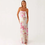 Floral Print Bodycon Maxi Dress with Square Neck and Tie Straps