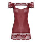 Vibrant Red Off-the-Shoulder Chemise with Chest Cutout and Lace Trim
