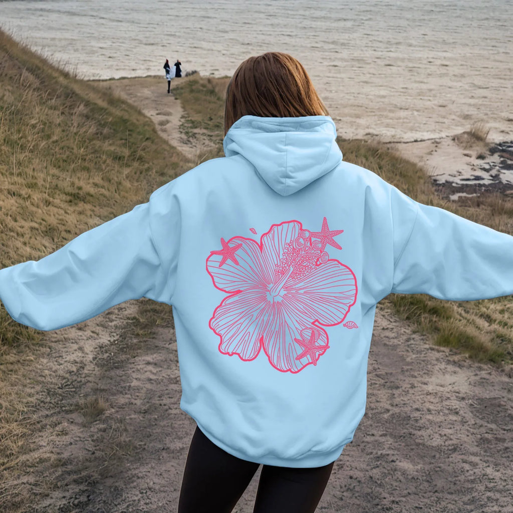 Women's Oversized Floral Graphic Pullover Hoodie Relaxed Casual Streetwear Sweatshirt for Everyday Wear