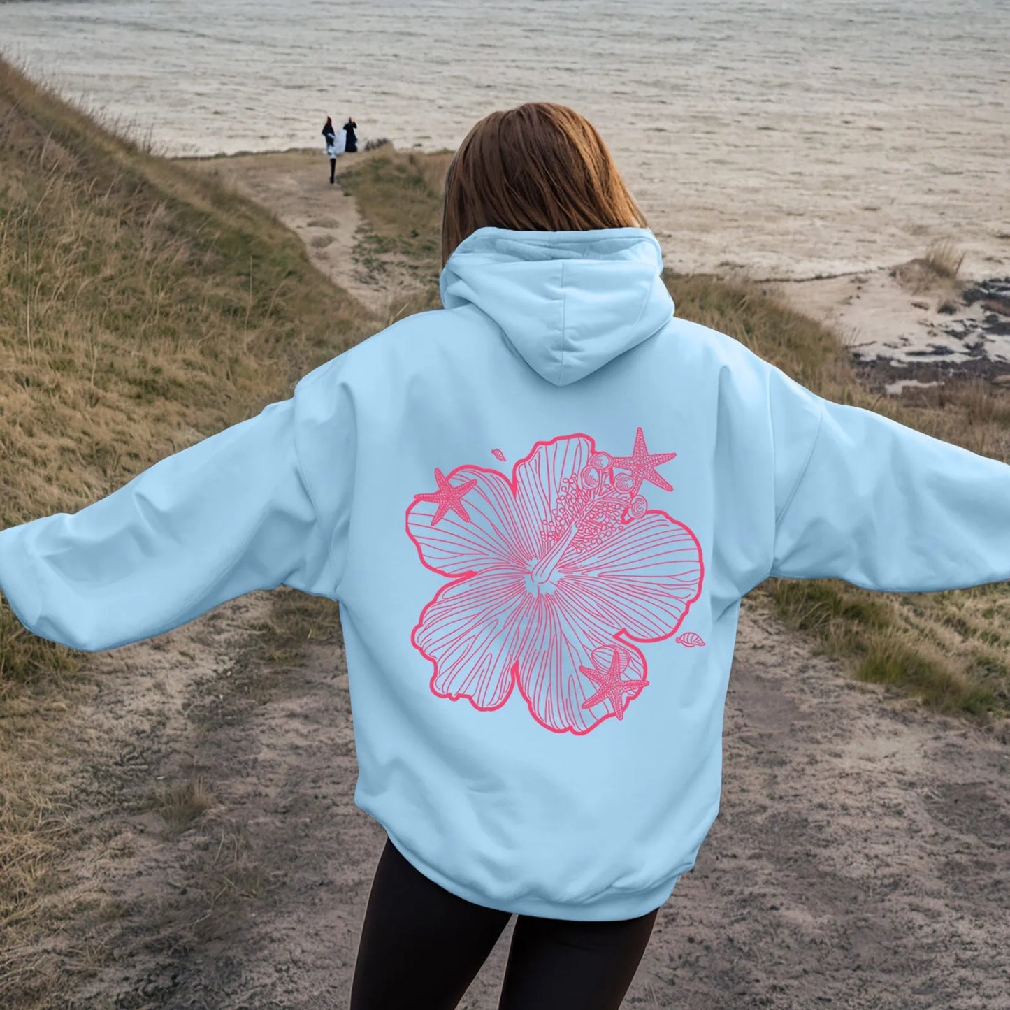 Women's Oversized Floral Graphic Pullover Hoodie Relaxed Casual Streetwear Sweatshirt for Everyday Wear