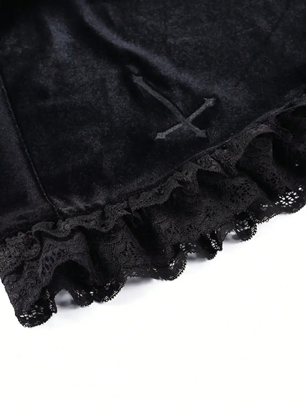 Velvet Lace Trim Mini Skirt Cross Detail Gothic Alternative Fashion Bottom